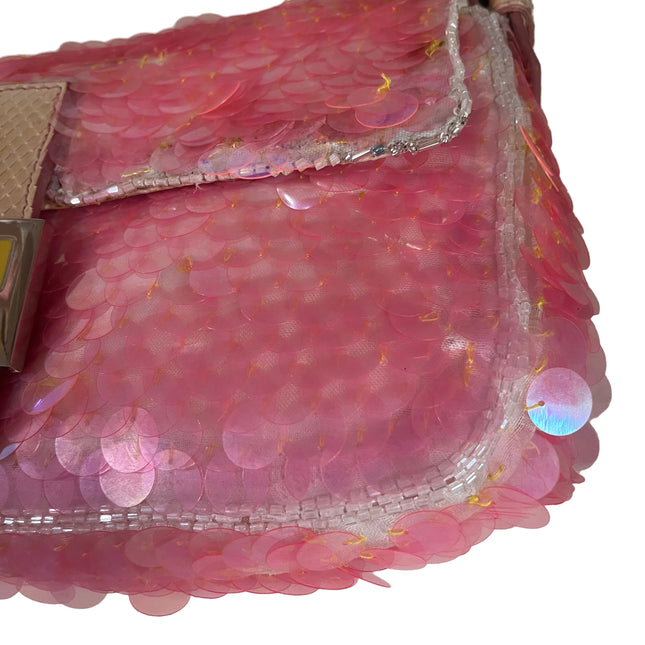 Sold Fendi Baguette Pink Translucent Circular Sequins with Python-skin Leather Strap