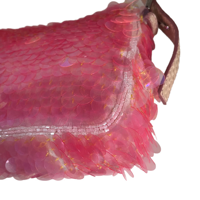 Sold Fendi Baguette Pink Translucent Circular Sequins with Python-skin Leather Strap