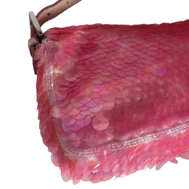 Sold Fendi Baguette Pink Translucent Circular Sequins with Python-skin Leather Strap