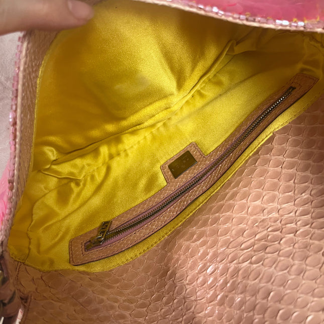 Sold Fendi Baguette Pink Translucent Circular Sequins with Python-skin Leather Strap