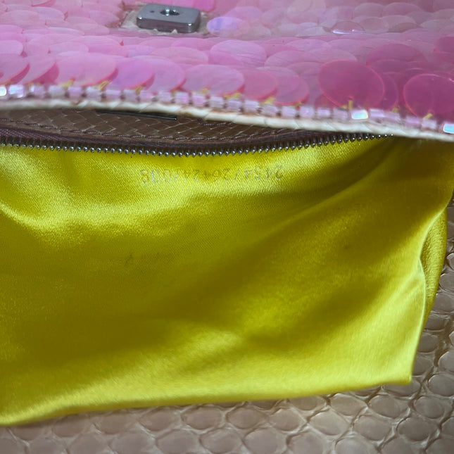 Sold Fendi Baguette Pink Translucent Circular Sequins with Python-skin Leather Strap