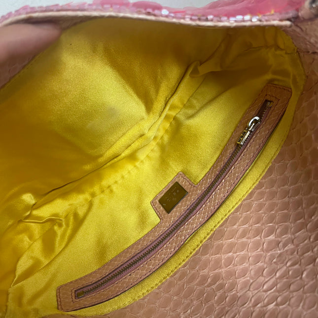 Sold Fendi Baguette Pink Translucent Circular Sequins with Python-skin Leather Strap