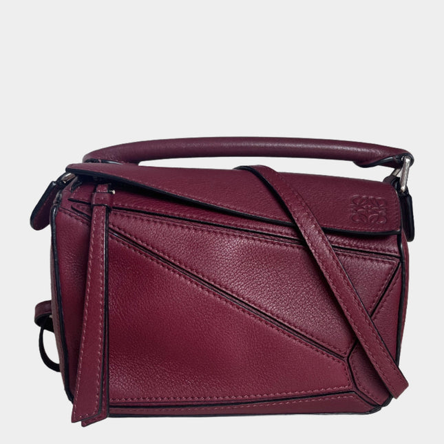 Loewe Puzzle Mini Burgundy Calfskin Leather Crossbody Bag-Luxbags