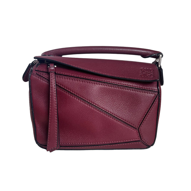 Sold Loewe Puzzle Mini Burgundy Calfskin Leather Crossbody Bag