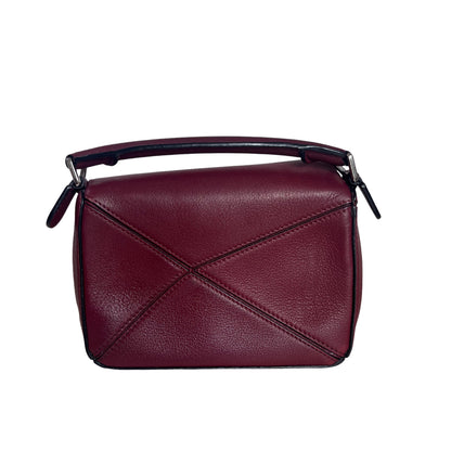 Loewe Puzzle Mini Burgundy Calfskin Leather Crossbody Bag