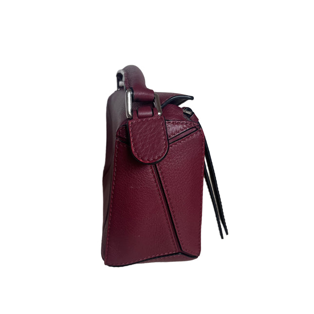 Sold Loewe Puzzle Mini Burgundy Calfskin Leather Crossbody Bag