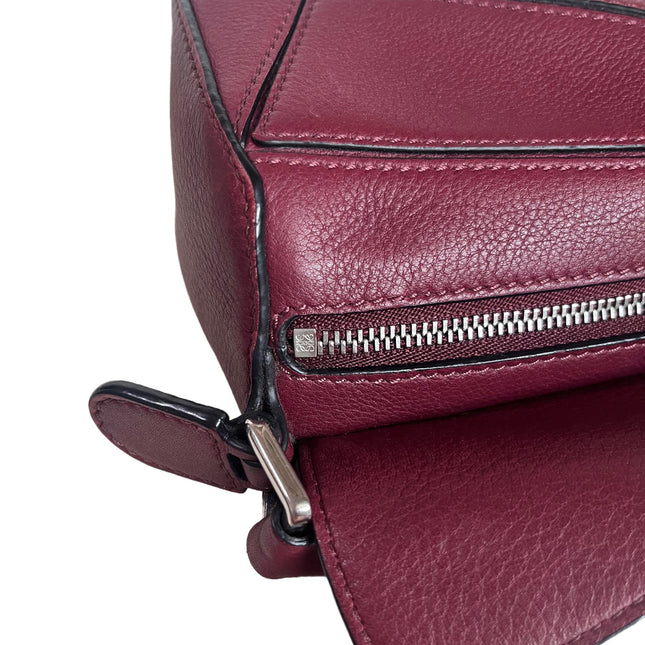 Sold Loewe Puzzle Mini Burgundy Calfskin Leather Crossbody Bag