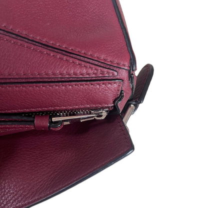 Loewe Puzzle Mini Burgundy Calfskin Leather Crossbody Bag