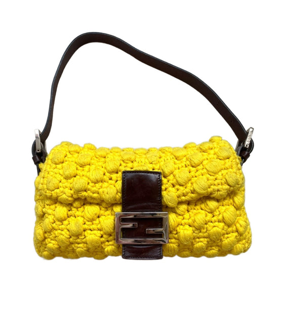 Sold Fendi Baguette Bag Yellow Wool Pompom Shoulder Bag-Luxbags