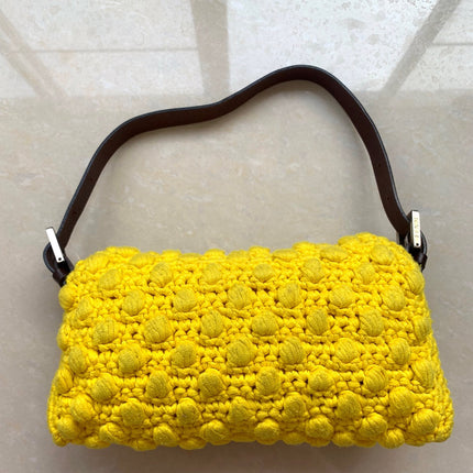 Sold Fendi Baguette Bag Yellow Wool Pompom Shoulder Bag