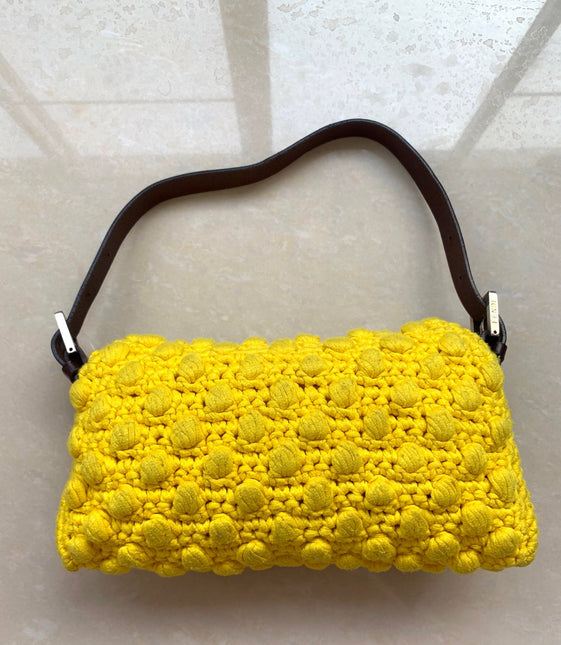 Sold Fendi Baguette Bag Yellow Wool Pompom Shoulder Bag