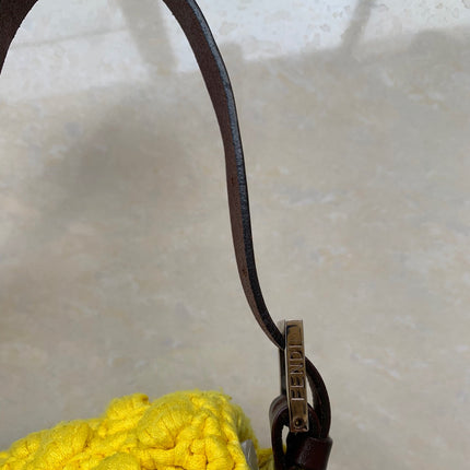 Sold Fendi Baguette Bag Yellow Wool Pompom Shoulder Bag