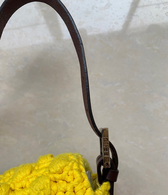 Sold Fendi Baguette Bag Yellow Wool Pompom Shoulder Bag