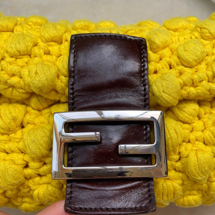 Sold Fendi Baguette Bag Yellow Wool Pompom Shoulder Bag