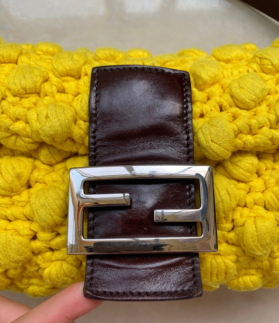 Sold Fendi Baguette Bag Yellow Wool Pompom Shoulder Bag