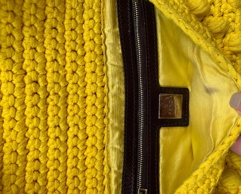 Sold Fendi Baguette Bag Yellow Wool Pompom Shoulder Bag