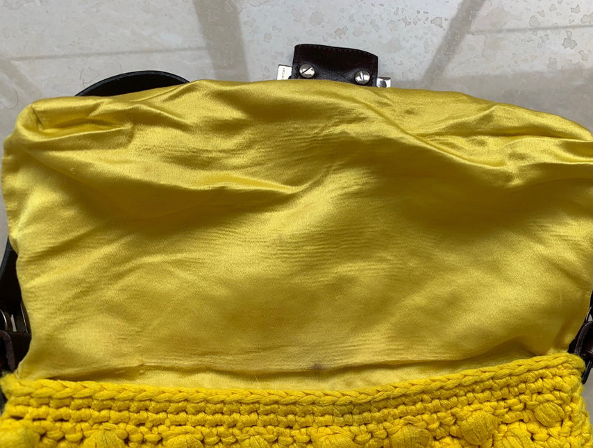 Sold Fendi Baguette Bag Yellow Wool Pompom Shoulder Bag