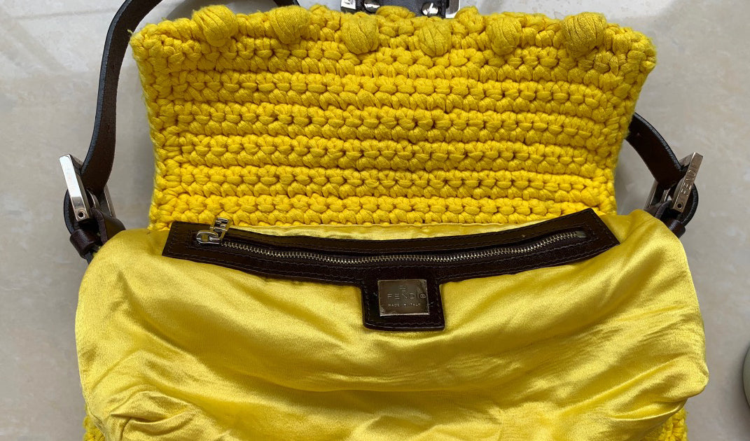 Sold Fendi Baguette Bag Yellow Wool Pompom Shoulder Bag
