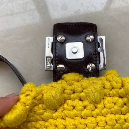 Sold Fendi Baguette Bag Yellow Wool Pompom Shoulder Bag