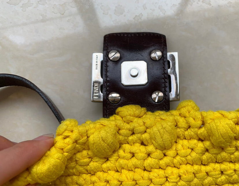 Sold Fendi Baguette Bag Yellow Wool Pompom Shoulder Bag