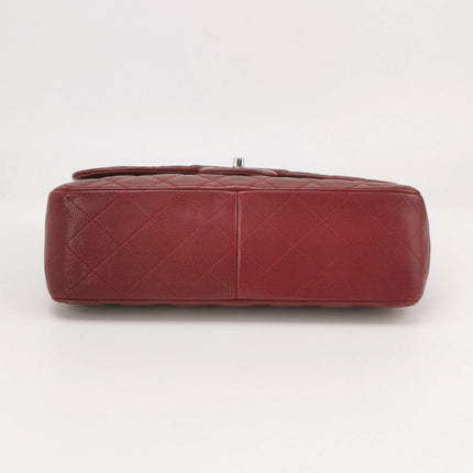 Chanel Classic Flap Jumbo Dark Red Caviar Leather Double Flap Silver Hardware
