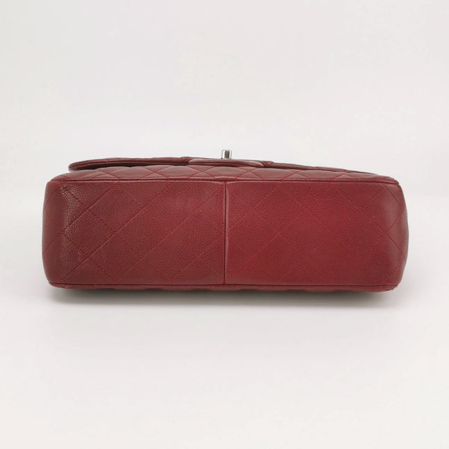 Chanel Classic Flap Jumbo Dark Red Caviar Leather Double Flap Silver Hardware