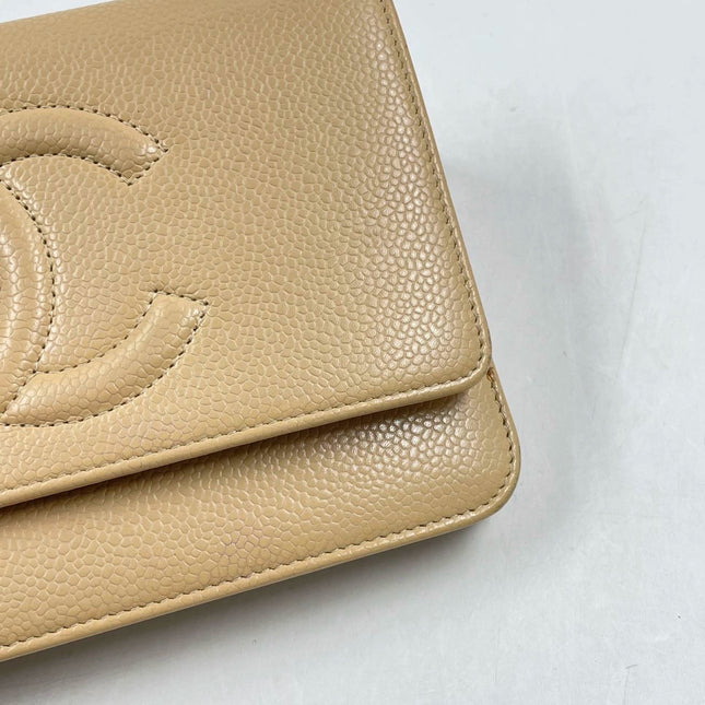 Sold Chanel Wallet on Chain WOC Double CC Beige Caviar Leather