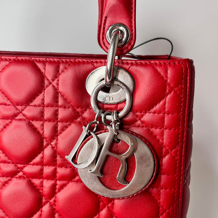 Sold Lady Dior Medium Bag Red Lambskin Cannage Leather Without Strap