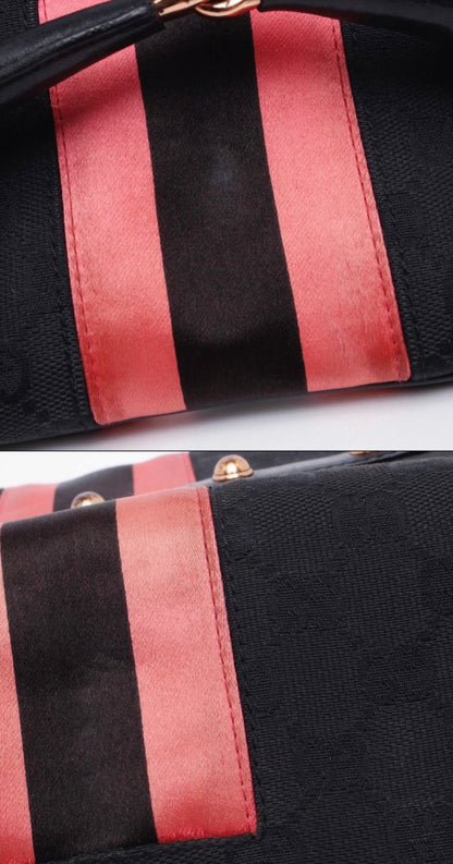 Gucci Horsebit 1955 Chain Shoulder bag Black monogram with Pink silk stripe