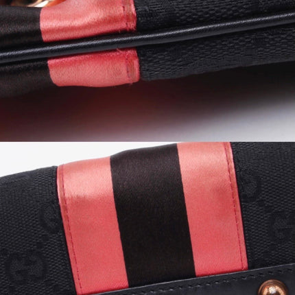 Gucci Horsebit 1955 Chain Shoulder bag Black monogram with Pink silk stripe