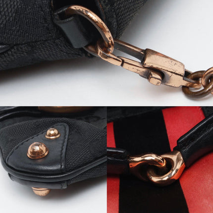 Gucci Horsebit 1955 Chain Shoulder bag Black monogram with Pink silk stripe