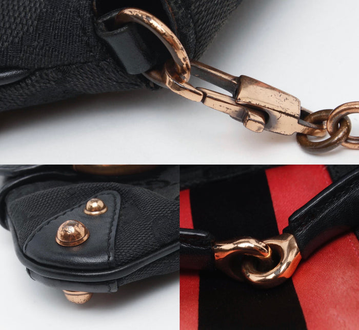 Gucci Horsebit 1955 Chain Shoulder bag Black monogram with Pink silk stripe