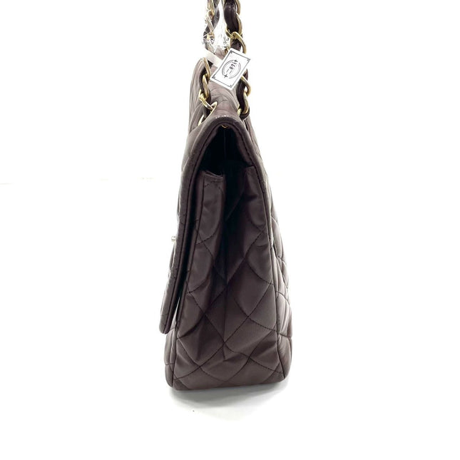 Chanel Classic Flap Maxi Chocolate Brown Lambskin Leather Single Flap Gold Hardware