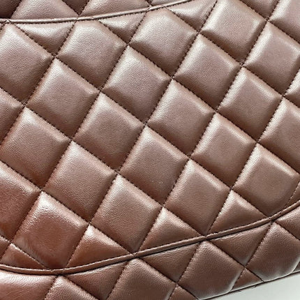 Chanel Classic Flap Maxi Chocolate Brown Lambskin Leather Single Flap Gold Hardware