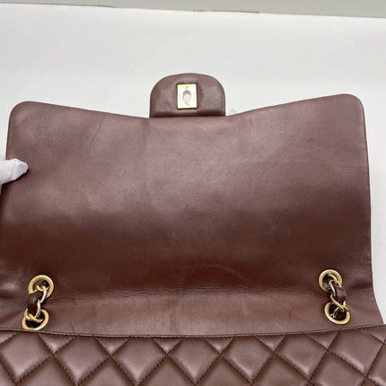 Chanel Classic Flap Maxi Chocolate Brown Lambskin Leather Single Flap Gold Hardware