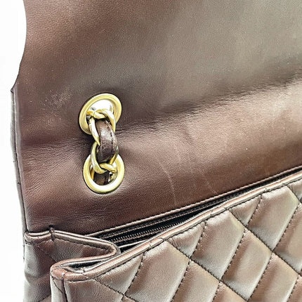 Chanel Classic Flap Maxi Chocolate Brown Lambskin Leather Single Flap Gold Hardware