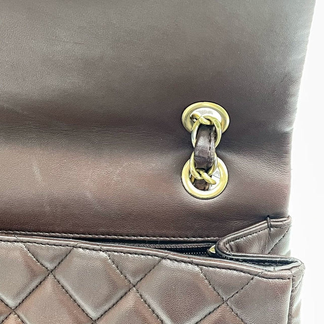 Chanel Classic Flap Maxi Chocolate Brown Lambskin Leather Single Flap Gold Hardware