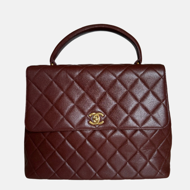 Chanel Vintage Top Handle Kelly Dark Caramel Flap Bag Caviar Leather 24k Gold Plated Hardware, 2000-2002-Luxbags