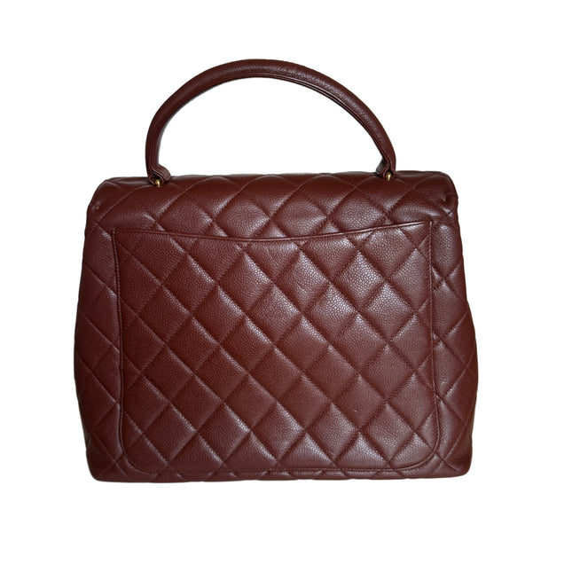 Sold Chanel Vintage Top Handle Kelly Dark Caramel Flap Bag Caviar Leather 24k Gold Plated Hardware, 2000-2002