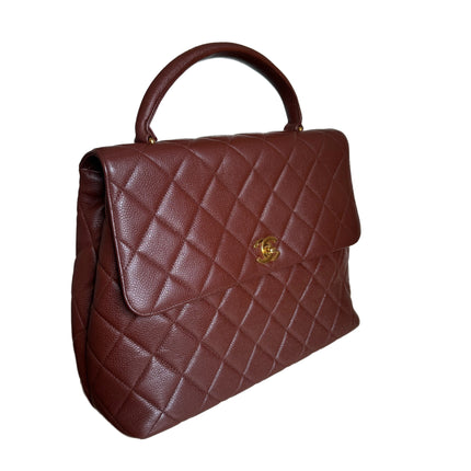 Sold Chanel Vintage Top Handle Kelly Dark Caramel Flap Bag Caviar Leather 24k Gold Plated Hardware, 2000-2002