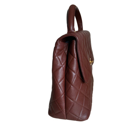 Sold Chanel Vintage Top Handle Kelly Dark Caramel Flap Bag Caviar Leather 24k Gold Plated Hardware, 2000-2002