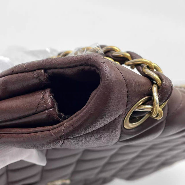 Chanel Classic Flap Maxi Chocolate Brown Lambskin Leather Single Flap Gold Hardware