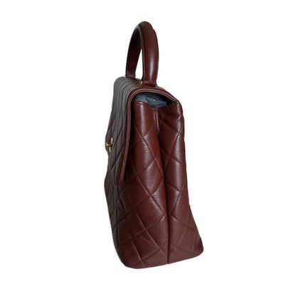 Sold Chanel Vintage Top Handle Kelly Dark Caramel Flap Bag Caviar Leather 24k Gold Plated Hardware, 2000-2002