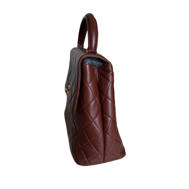 Sold Chanel Vintage Top Handle Kelly Dark Caramel Flap Bag Caviar Leather 24k Gold Plated Hardware, 2000-2002