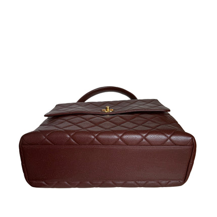 Sold Chanel Vintage Top Handle Kelly Dark Caramel Flap Bag Caviar Leather 24k Gold Plated Hardware, 2000-2002