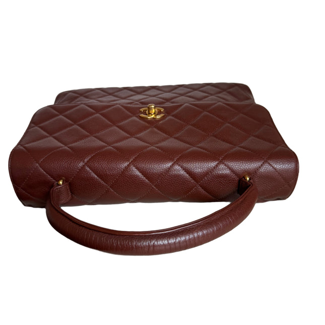 Sold Chanel Vintage Top Handle Kelly Dark Caramel Flap Bag Caviar Leather 24k Gold Plated Hardware, 2000-2002