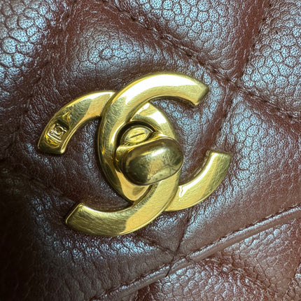 Sold Chanel Vintage Top Handle Kelly Dark Caramel Flap Bag Caviar Leather 24k Gold Plated Hardware, 2000-2002