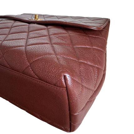 Sold Chanel Vintage Top Handle Kelly Dark Caramel Flap Bag Caviar Leather 24k Gold Plated Hardware, 2000-2002