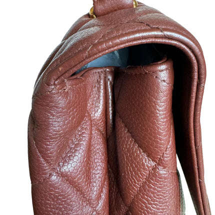 Sold Chanel Vintage Top Handle Kelly Dark Caramel Flap Bag Caviar Leather 24k Gold Plated Hardware, 2000-2002