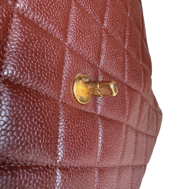 Sold Chanel Vintage Top Handle Kelly Dark Caramel Flap Bag Caviar Leather 24k Gold Plated Hardware, 2000-2002